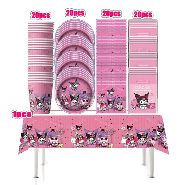 Planet Gates Set-48pcs-6 / CHINA Kuromi Birthday Party Decoration My Melody Party Supplies Pink Tablecloth Cups Balloons 9 Plates Banner Baby Shower Supplies Toy