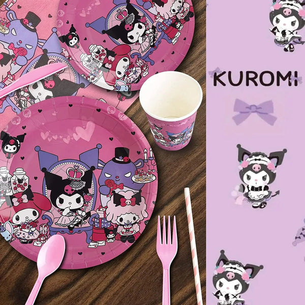 Planet Gates Set-48pcs-6 / CHINA Kuromi Birthday Party Decoration My Melody Party Supplies Pink Tablecloth Cups Balloons 9 Plates Banner Baby Shower Supplies Toy