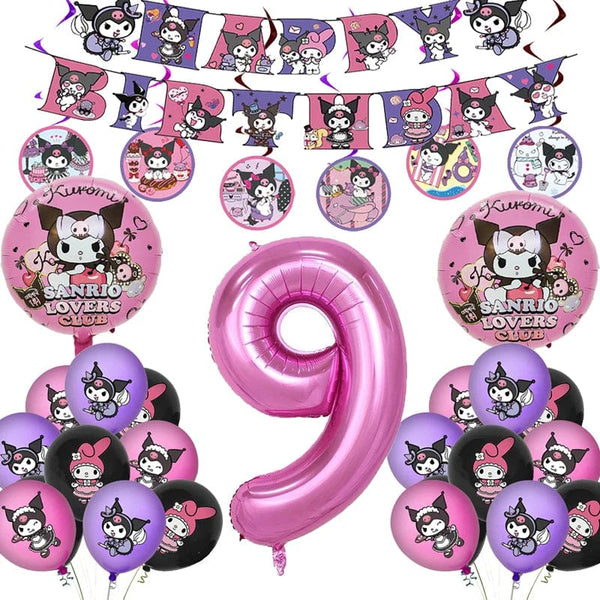 Planet Gates Set-48pcs-6 / CHINA Kuromi Birthday Party Decoration My Melody Party Supplies Pink Tablecloth Cups Balloons 9 Plates Banner Baby Shower Supplies Toy