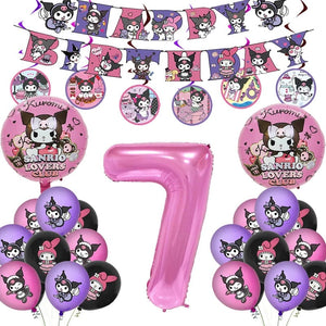 Planet Gates Set-48pcs-6 / CHINA Kuromi Birthday Party Decoration My Melody Party Supplies Pink Tablecloth Cups Balloons 9 Plates Banner Baby Shower Supplies Toy