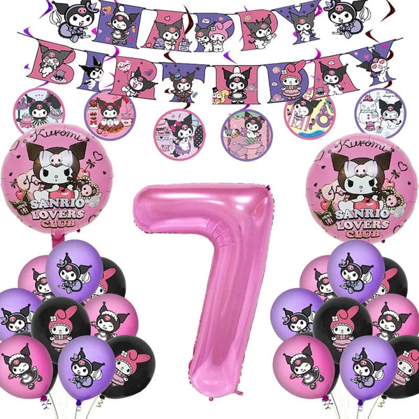 Planet Gates Set-48pcs-6 / CHINA Kuromi Birthday Party Decoration My Melody Party Supplies Pink Tablecloth Cups Balloons 9 Plates Banner Baby Shower Supplies Toy