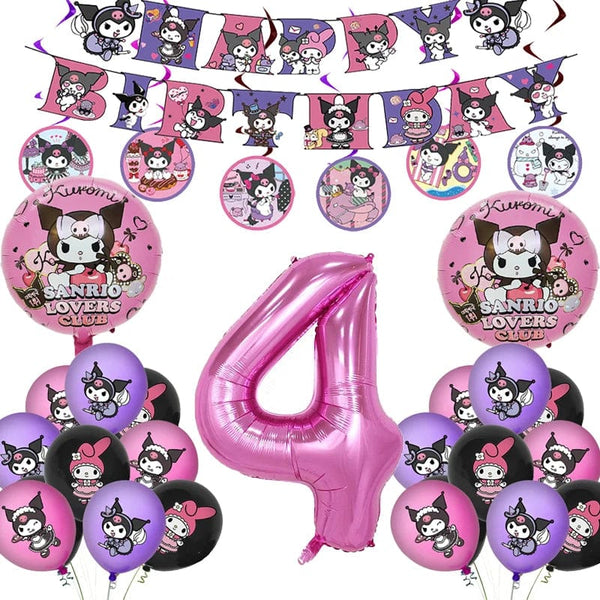 Planet Gates Set-48pcs-6 / CHINA Kuromi Birthday Party Decoration My Melody Party Supplies Pink Tablecloth Cups Balloons 9 Plates Banner Baby Shower Supplies Toy