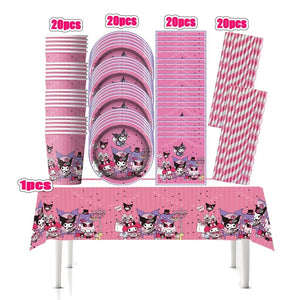 Planet Gates Set-48pcs-6 / CHINA Kuromi Birthday Party Decoration My Melody Party Supplies Pink Tablecloth Cups Balloons 9 Plates Banner Baby Shower Supplies Toy