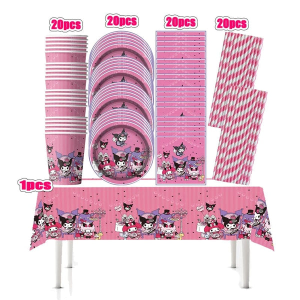 Planet Gates Set-48pcs-6 / CHINA Kuromi Birthday Party Decoration My Melody Party Supplies Pink Tablecloth Cups Balloons 9 Plates Banner Baby Shower Supplies Toy