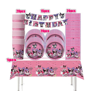 Planet Gates Set-48pcs-6 / CHINA Kuromi Birthday Party Decoration My Melody Party Supplies Pink Tablecloth Cups Balloons 9 Plates Banner Baby Shower Supplies Toy