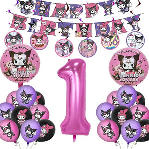 Planet Gates Set-48pcs-6 / CHINA Kuromi Birthday Party Decoration My Melody Party Supplies Pink Tablecloth Cups Balloons 9 Plates Banner Baby Shower Supplies Toy
