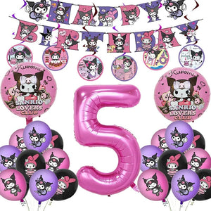 Planet Gates Set-48pcs-6 / CHINA Kuromi Birthday Party Decoration My Melody Party Supplies Pink Tablecloth Cups Balloons 9 Plates Banner Baby Shower Supplies Toy