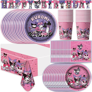 Planet Gates Set-48pcs-6 / CHINA Kuromi Birthday Party Decoration My Melody Party Supplies Pink Tablecloth Cups Balloons 9 Plates Banner Baby Shower Supplies Toy