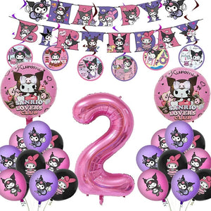 Planet Gates Set-48pcs-6 / CHINA Kuromi Birthday Party Decoration My Melody Party Supplies Pink Tablecloth Cups Balloons 9 Plates Banner Baby Shower Supplies Toy