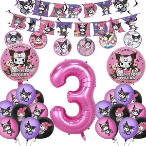 Planet Gates Set-48pcs-6 / CHINA Kuromi Birthday Party Decoration My Melody Party Supplies Pink Tablecloth Cups Balloons 9 Plates Banner Baby Shower Supplies Toy