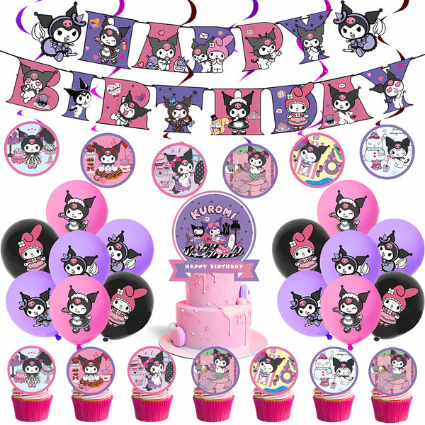 Planet Gates Set-48pcs-6 / CHINA Kuromi Birthday Party Decoration My Melody Party Supplies Pink Tablecloth Cups Balloons 9 Plates Banner Baby Shower Supplies Toy
