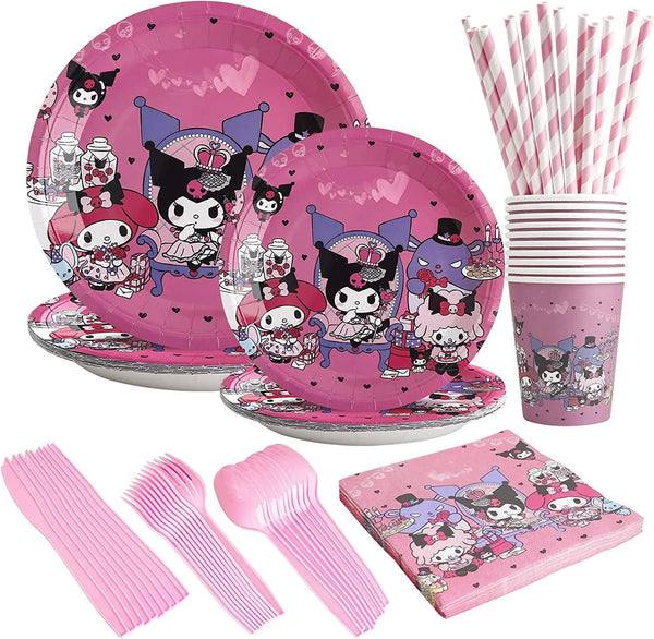 Planet Gates Set-48pcs-6 / CHINA Kuromi Birthday Party Decoration My Melody Party Supplies Pink Tablecloth Cups Balloons 9 Plates Banner Baby Shower Supplies Toy