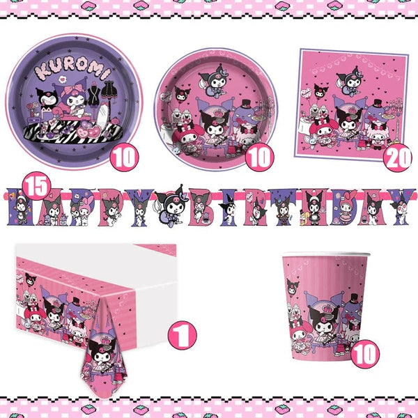 Planet Gates Set-48pcs-6 / CHINA Kuromi Birthday Party Decoration My Melody Party Supplies Pink Tablecloth Cups Balloons 9 Plates Banner Baby Shower Supplies Toy