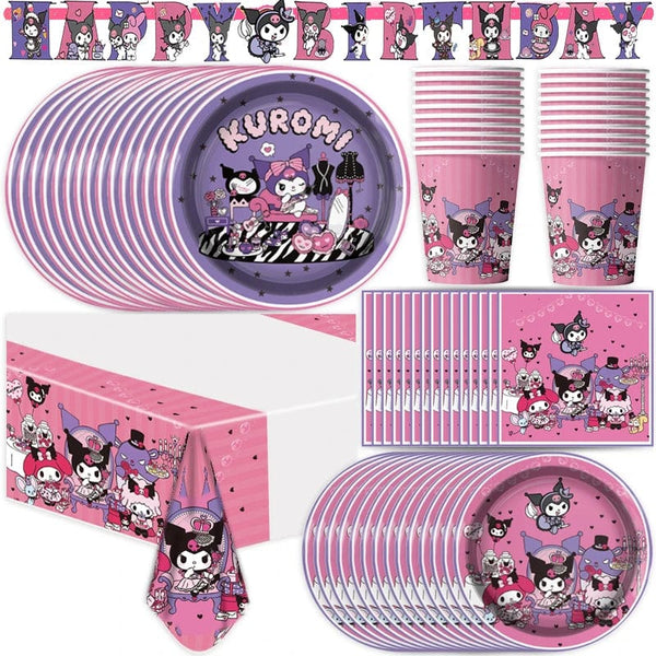 Planet Gates Set-48pcs-6 / CHINA Kuromi Birthday Party Decoration My Melody Party Supplies Pink Tablecloth Cups Balloons 9 Plates Banner Baby Shower Supplies Toy