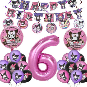 Planet Gates Set-48pcs-6 / CHINA Kuromi Birthday Party Decoration My Melody Party Supplies Pink Tablecloth Cups Balloons 9 Plates Banner Baby Shower Supplies Toy