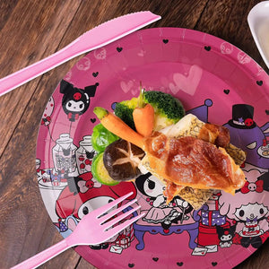 Planet Gates Set-48pcs-6 / CHINA Kuromi Birthday Party Decoration My Melody Party Supplies Pink Tablecloth Cups Balloons 9 Plates Banner Baby Shower Supplies Toy