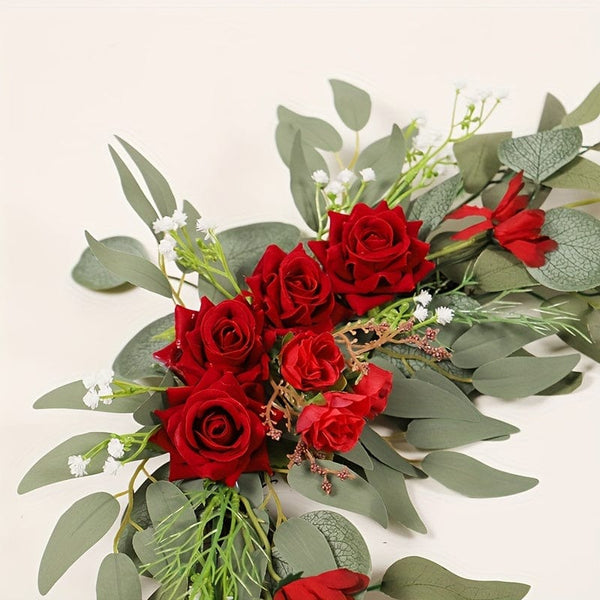 Planet Gates Set, Artificial Flowers Wedding Welcome Card Decoration Set, Red And White Rose Proposal Engagement Party Ceremony Flowers Outdoor Wedding Arch Flower Decoration Reception Background Of The Floral Decoration