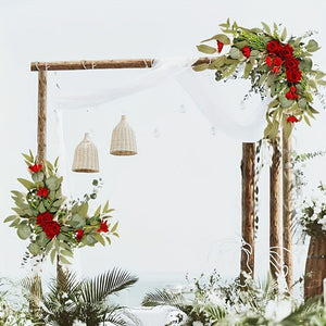 Planet Gates Set, Artificial Flowers Wedding Welcome Card Decoration Set, Red And White Rose Proposal Engagement Party Ceremony Flowers Outdoor Wedding Arch Flower Decoration Reception Background Of The Floral Decoration
