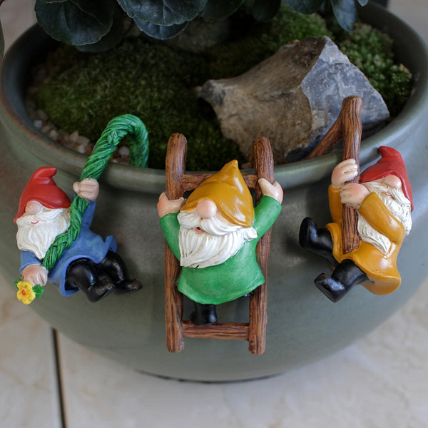 Planet Gates Set Of Three Dwarf Flowerpot Pendants 3pcs 3D Mini Gnomes Statue, Outdoor Fairy Garden Resin Crafts, Flower Pot Landscape Dwarf, Micro Landscape Pendant Ornaments, Mini Art Sculptures, Landscaping DIY Garden Sculptures, Flower Pot Oenament, Yard Lawn Home Decor