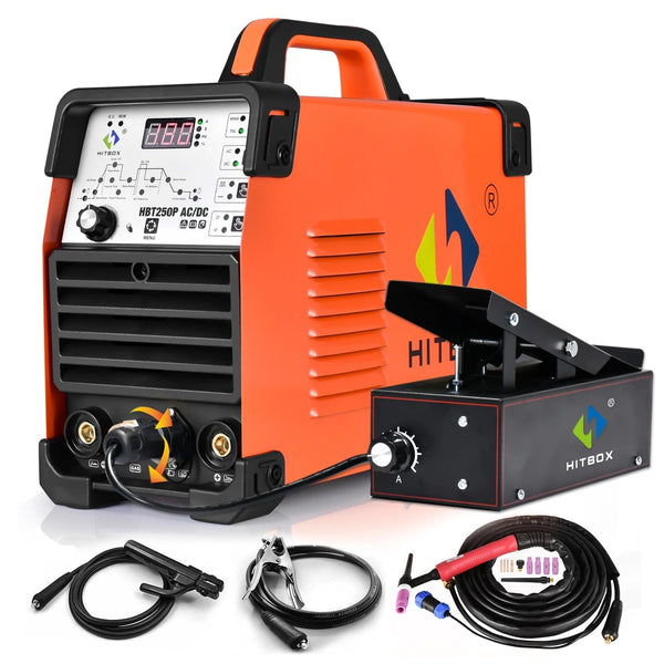 Planet Gates Set1 no helmet / 220V / spain HITBOX AC/DC Aluminium Tig Welding Machine HBT250P HF TIG/MMA ARC Stick Welder with Pulse Argon Welding IGBT Inverter 2T/4T