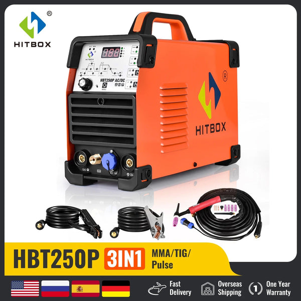 Planet Gates Set1 no helmet / 220V / spain HITBOX AC/DC Aluminium Tig Welding Machine HBT250P HF TIG/MMA ARC Stick Welder with Pulse Argon Welding IGBT Inverter 2T/4T