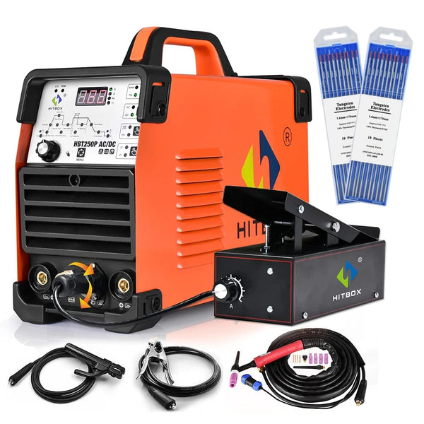 Planet Gates Set1 no helmet / 220V / spain HITBOX AC/DC Aluminium Tig Welding Machine HBT250P HF TIG/MMA ARC Stick Welder with Pulse Argon Welding IGBT Inverter 2T/4T