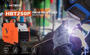 Planet Gates Set1 no helmet / 220V / spain HITBOX AC/DC Aluminium Tig Welding Machine HBT250P HF TIG/MMA ARC Stick Welder with Pulse Argon Welding IGBT Inverter 2T/4T