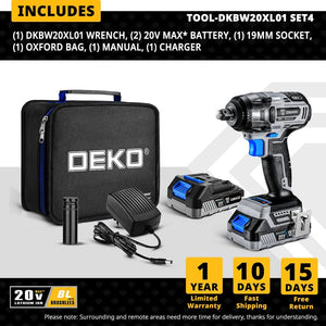 Planet Gates SET4 / China 【World Premiere】DEKO 20V MAX Cordless Brushless Wrench 350N.m High Torque Electric Impact Wrench Power Tools (DKBW20XL01)