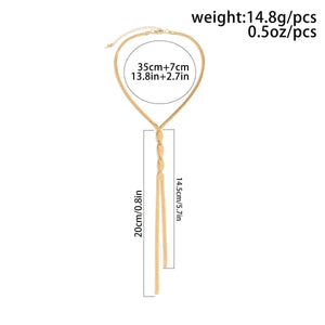 Planet Gates Sexy Goth Adjustable Flat Snake Long Chain Necklace for Women Vintage Weave Twisted Link Chest Choker Aesthetic Neck Jewelry New