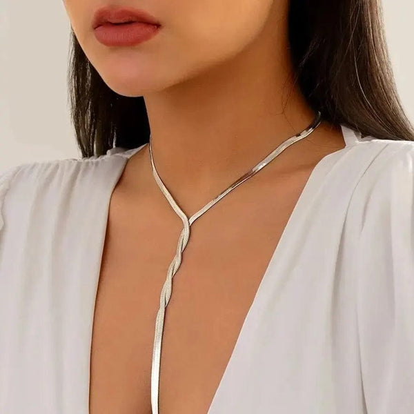 Planet Gates Sexy Goth Adjustable Flat Snake Long Chain Necklace for Women Vintage Weave Twisted Link Chest Choker Aesthetic Neck Jewelry New