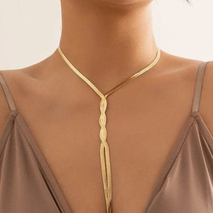 Planet Gates Sexy Goth Adjustable Flat Snake Long Chain Necklace for Women Vintage Weave Twisted Link Chest Choker Aesthetic Neck Jewelry New