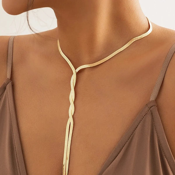 Planet Gates Sexy Goth Adjustable Flat Snake Long Chain Necklace for Women Vintage Weave Twisted Link Chest Choker Aesthetic Neck Jewelry New