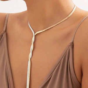 Planet Gates Sexy Goth Adjustable Flat Snake Long Chain Necklace for Women Vintage Weave Twisted Link Chest Choker Aesthetic Neck Jewelry New