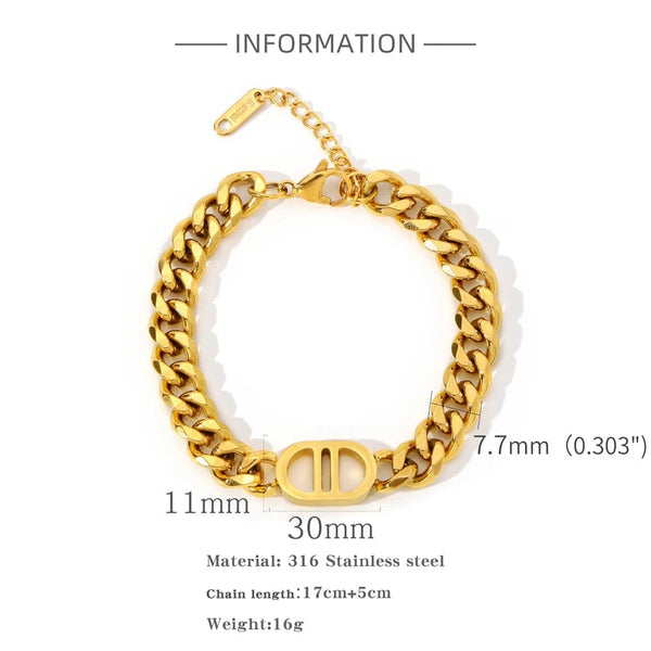 Planet Gates SGMAN Stainless Steel Bracelet Dio for Women Jewelry Cuban Chain Bangles Fashion Women Set Gold Plated Trend Gifts Waterproof
