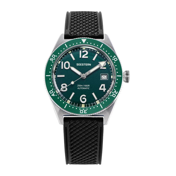 Planet Gates sGreen Rubber SEESTERN Diving Watch of Men Automatic Mechanical Wristwatches Seagul ST2130 Movement 20bar Waterproof Luminous Domed Crystal