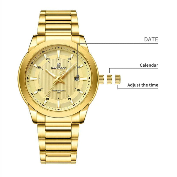 Planet Gates SGW 2024 Top Brand NAVIFORCE Mens Watches Stainless Steel Strap Casual Male Quartz Sports Wristwatch Luxury Waterproof Date Clock