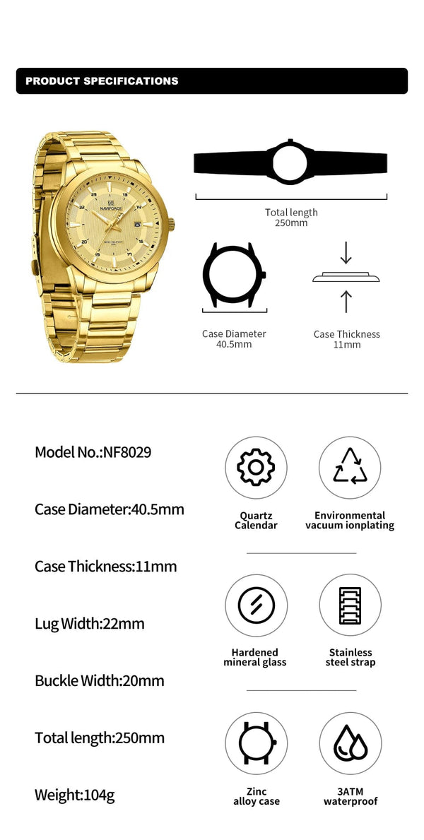 Planet Gates SGW 2024 Top Brand NAVIFORCE Mens Watches Stainless Steel Strap Casual Male Quartz Sports Wristwatch Luxury Waterproof Date Clock