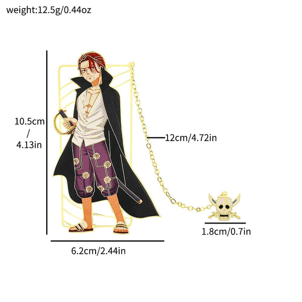 Planet Gates Shanks Anime One Piece Figure Metal Bookmarks with Tassel Luffy Uta Shanks Gold Color Book Marks Gifts for Fans Collection Supplies