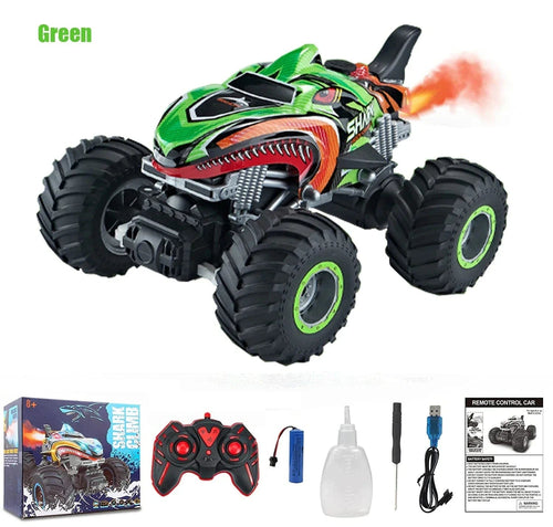 Planet Gates Shark-Green 2.4G Remote Control Cars Monster Truck RC Car Electric Trucks Stunt Cars with Light Sound Spray Toys for Boys Kids Children Gift