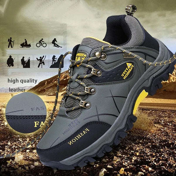 Planet Gates Shoes for Men 2023 New Men Sneakers Leather Waterproof Mountaineering Camping Hiking Shoes Thick Sole Comfortable Running Shoes