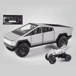 Planet Gates Silver 1/24 Tesla Cybertruck Diecast Metal Toy Car 1:24 Miniature Truck Model Pull Back Sound & Light Collection Gift For Boy Children