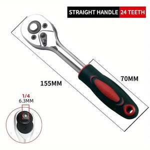 Planet Gates Silver 1/4 3/8 Inch Ratchet Wrench 24 Tooth Drive Ratchet Socket Wrench Tool Multi-funtion DIY Hand Tool Ratchet Handle Wrench