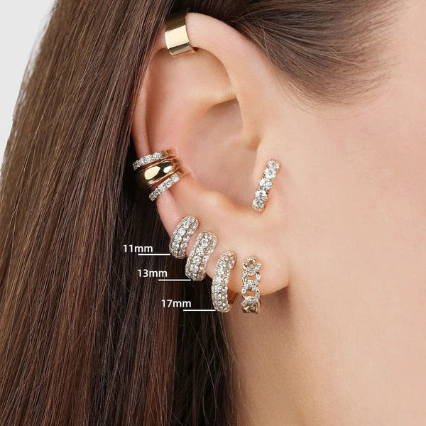 Planet Gates Silver / 17mm New Gold Plated Huggie Earrings with CZ Zircon Thin Ear Hoops Cartilage Earring for Women Round Minimal Earring Piercing Jewelry