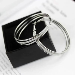 Planet Gates Silver 1Pair Classic Round Big Hoop Earring Round Loop Circle Gothic Punk Hoop Earring Large Size Earrings for Women Fashion Jewelry