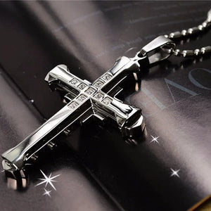 Planet Gates Silver 2024 New Male Crystal Cross Jesus Pendant Gold/Black/Blue Color Zirconia   Necklace Stainless Steel Jewelry