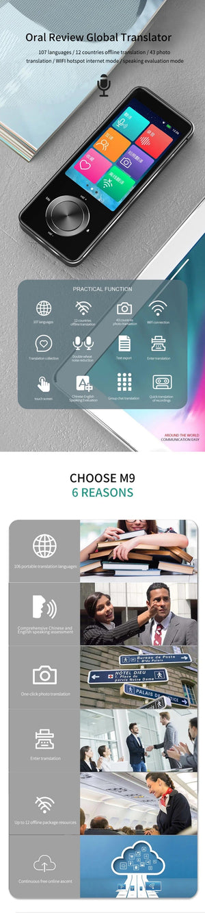 Planet Gates silver 2024 Newest M9 Instant Voice Translator Portable Language Translator In Real-time Smart Translator Supports 12 offline languages