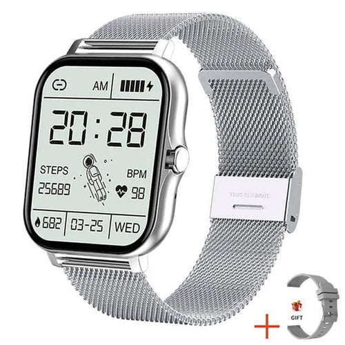 Planet Gates Silver 2024 Smart Watch For Men Women Gift 1.69' Full Touch Screen Sports Fitness Watches Bluetooth Calls Digital Smartwatch Wristwatch