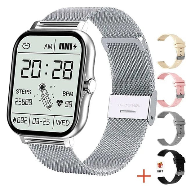 Planet Gates Silver 2024 Smart Watch For Men Women Gift 1.69' Full Touch Screen Sports Fitness Watches Bluetooth Calls Digital Smartwatch Wristwatch