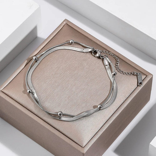 Planet Gates Silver 316L Stainless Steel Gold Color Double-Layer Anklets For Women Girl New Trend Leg Chain Waterproof Jewelry Gift Party