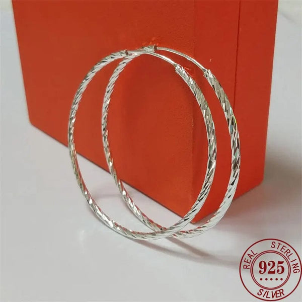 Planet Gates SILVER 40mm Senlissi -  Women's Hoop Earrings 18K YELLOW Gold Plated 925 Sterling Silver Fashion Drop Earrings Cерьги Kольца Kольц SL009
